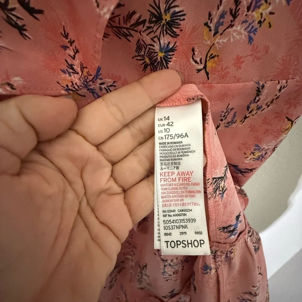 Topshop Pink Floral Ruffle Wrap Dress, size 10